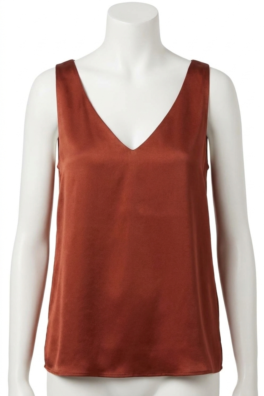 NEW JOSEPH RIBKOFF satin straight sleeveless top in cinnamon